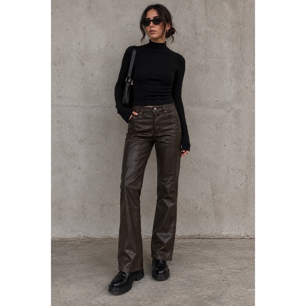 Loft The Kick Crop Coated High Rise Pants Brown Faux Leather Look Size 8 29